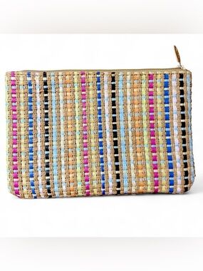Woven Multicolor Straw Clutch - Natural & Bright Stripe
